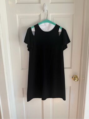 MILLY Black Cold Shoulder Flutter Sleeve Mini Dress P